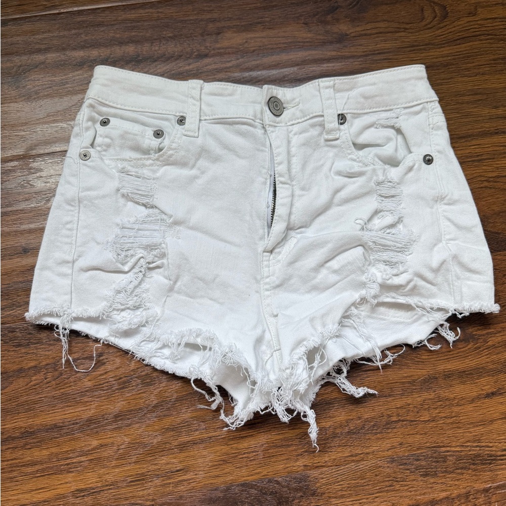 White Distressed Denim Shorts
